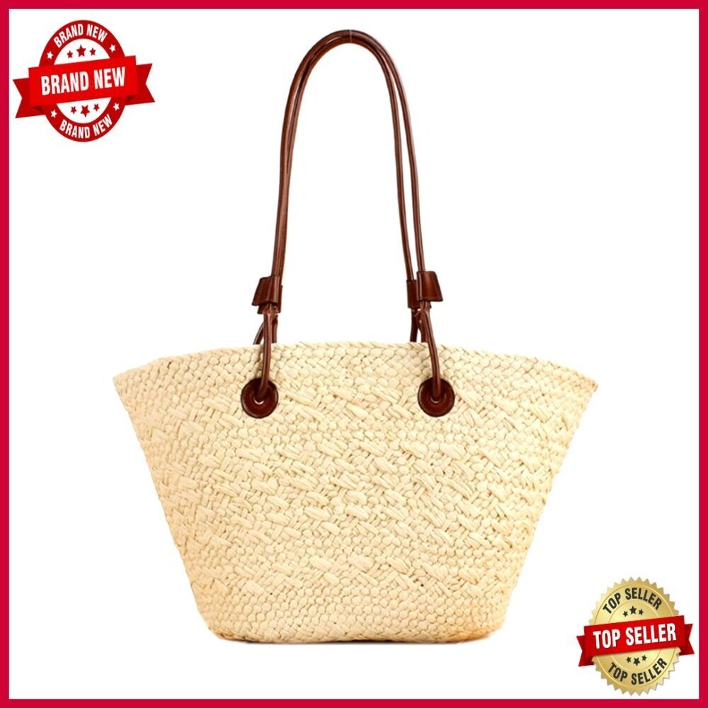 Large Straw Tote Bag Handmade Woven Beach Bag Shoulder Bag